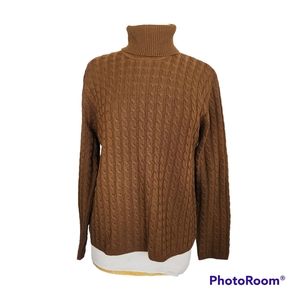 JONES NEW YORK MERINO WOOL TURTLENECK SWEATER BROWN CABLE KNIT SIZE LARGE EUC